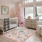 Jocelyn Christmas Washable Winter Woodland Cabin Pink Rug Area Rugs Lahome