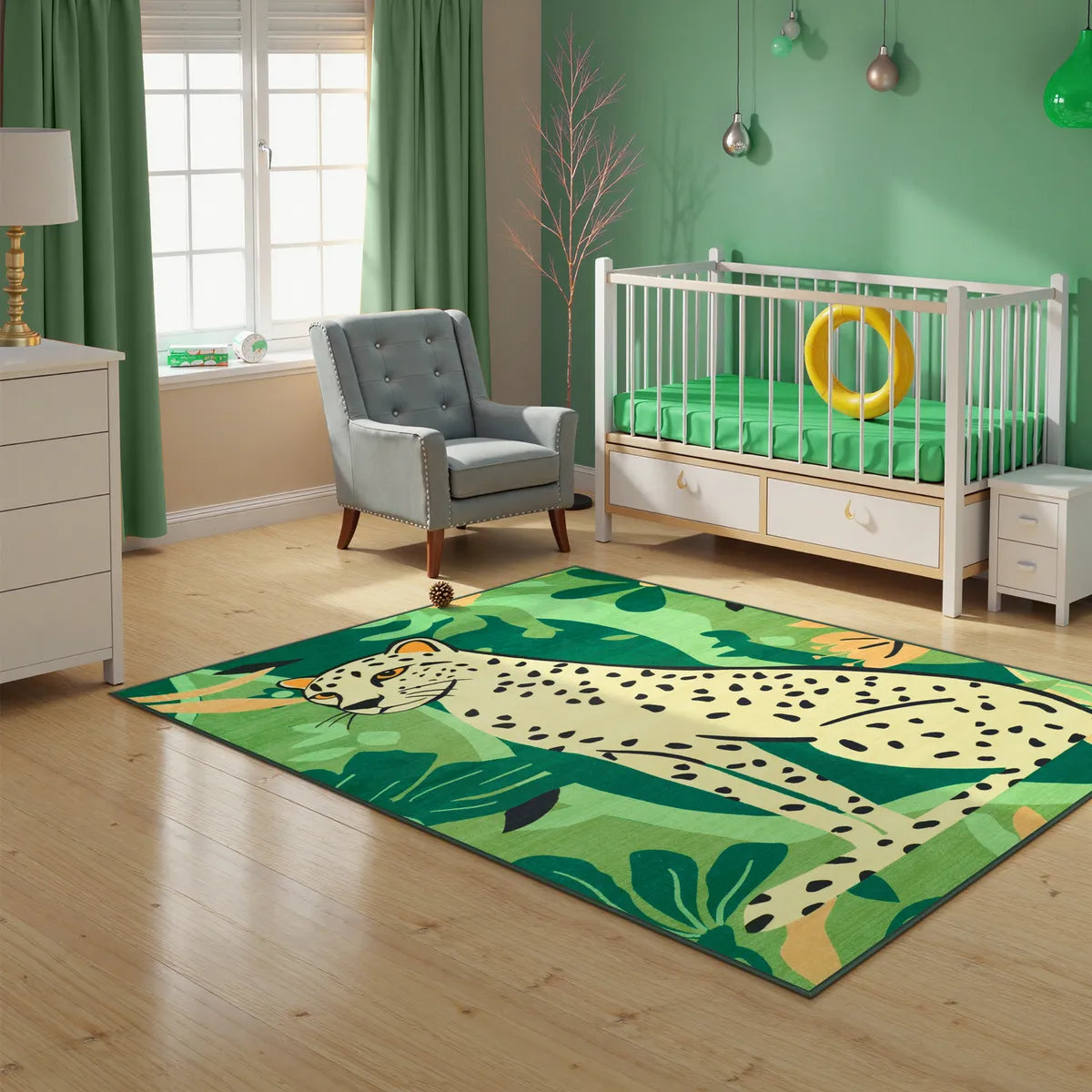 Leon Washable Graphic Cheetah Green kids Rug Area Rugs Lahome