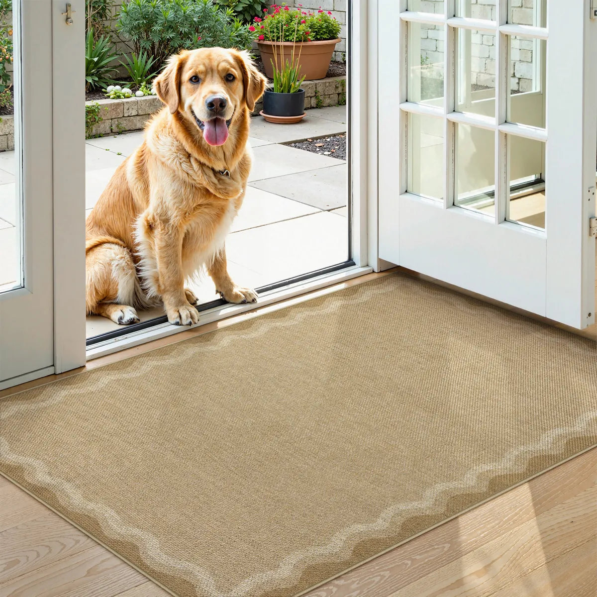 Linoe Washable Gradient Wavy Oatmeal Easy Jute Rug Rugs Lahome 3' x 5'