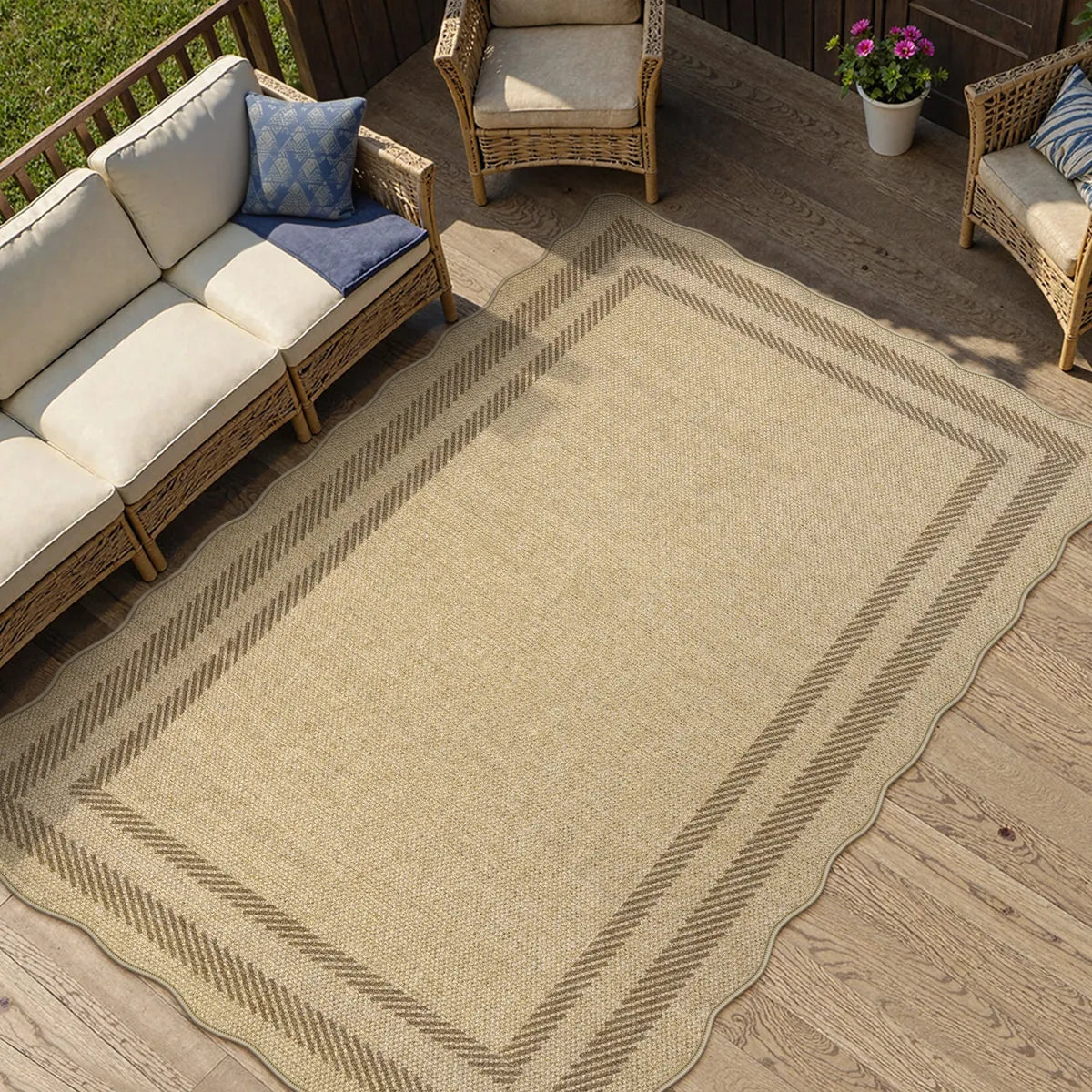 Linoe Washable Layered Wavy Oatmeal Easy Jute Rug Rugs Lahome