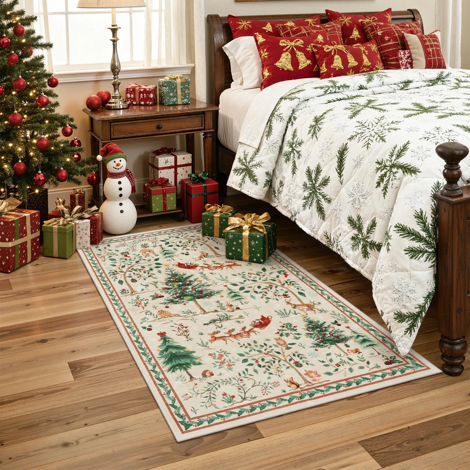 Lumiere Christmas Washable Classic Deer Woodland Beige Rug Area Rugs Lahome