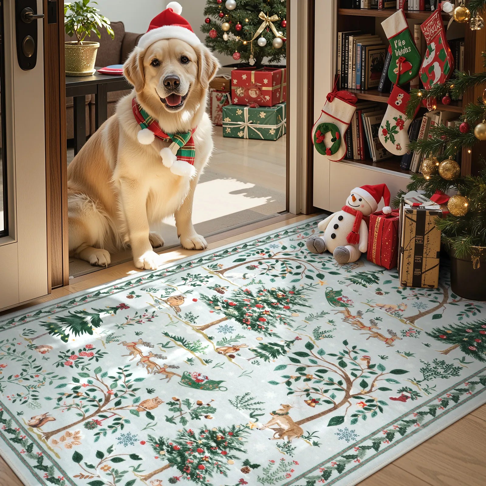 Lumiere Christmas Washable Classic Deer Woodland Grey Rug Area Rugs Lahome