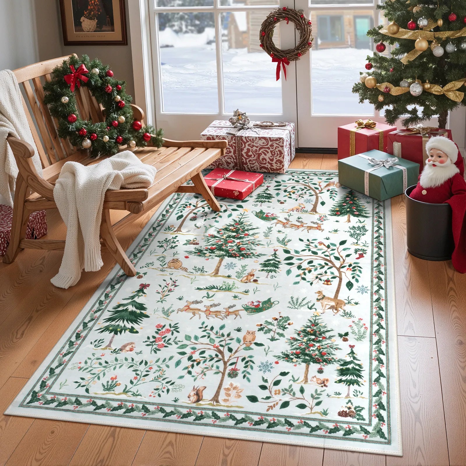 Lumiere Christmas Washable Classic Deer Woodland Grey Rug Area Rugs Lahome 3' x 5'