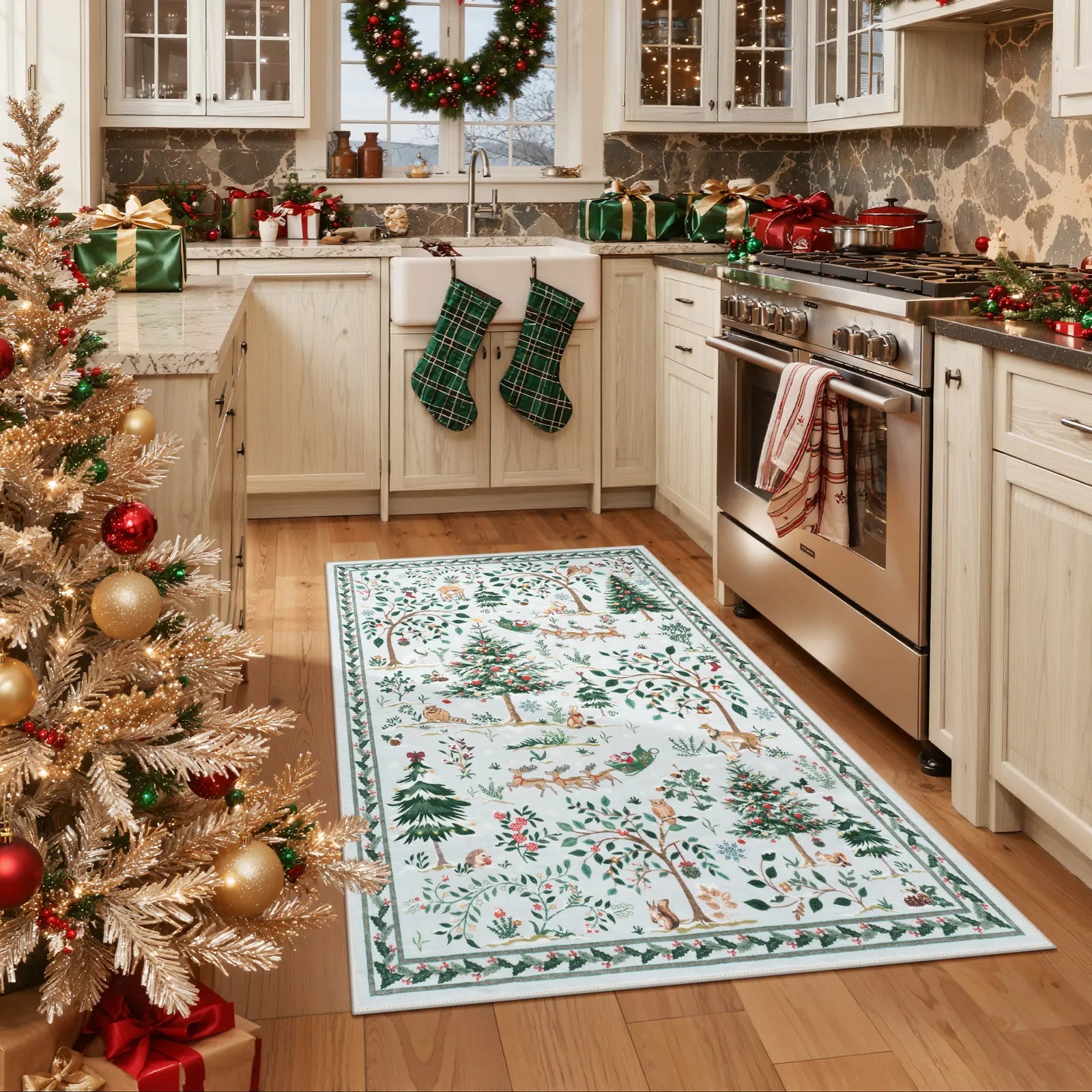 Lumiere Christmas Washable Classic Deer Woodland Grey Rug Area Rugs Lahome