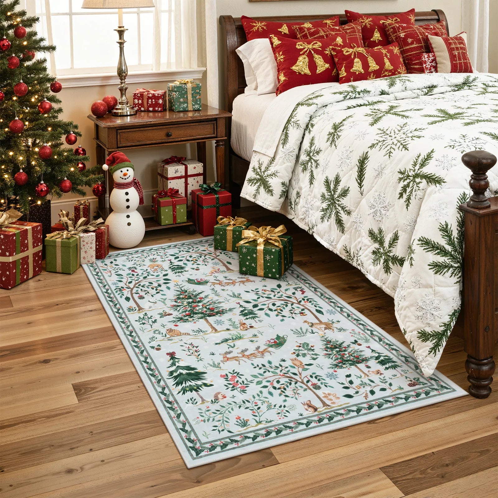Lumiere Christmas Washable Classic Deer Woodland Grey Rug Area Rugs Lahome