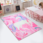 Lunie Washable Whimsical Unicorn Pink kids Rug Area Rugs Lahome 3' x 5'