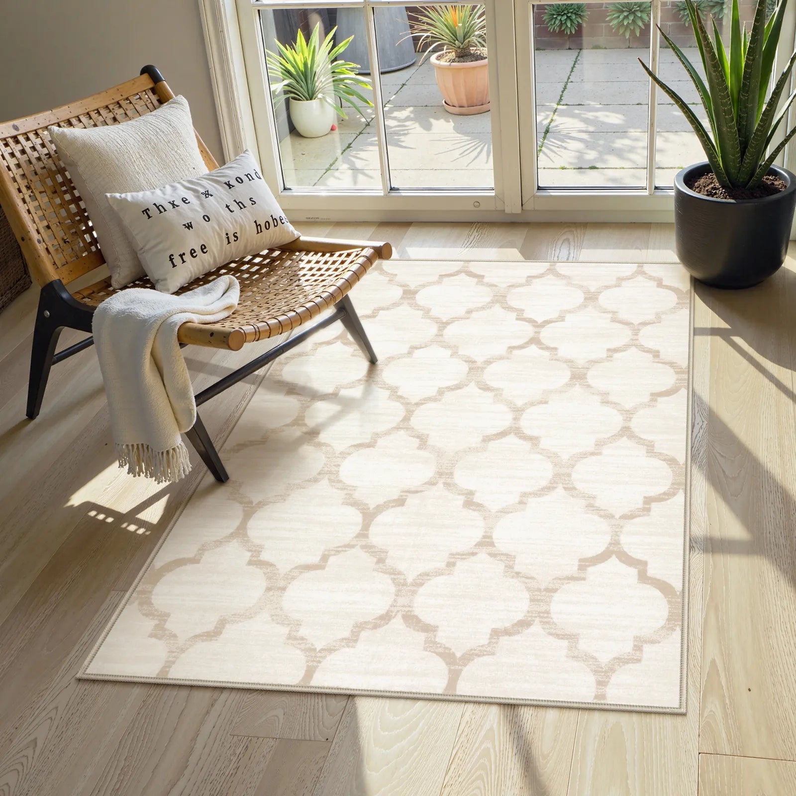 Meline Washable Classic Moroccan Trellis Beige & Taupe Rug Area Rugs Lahome