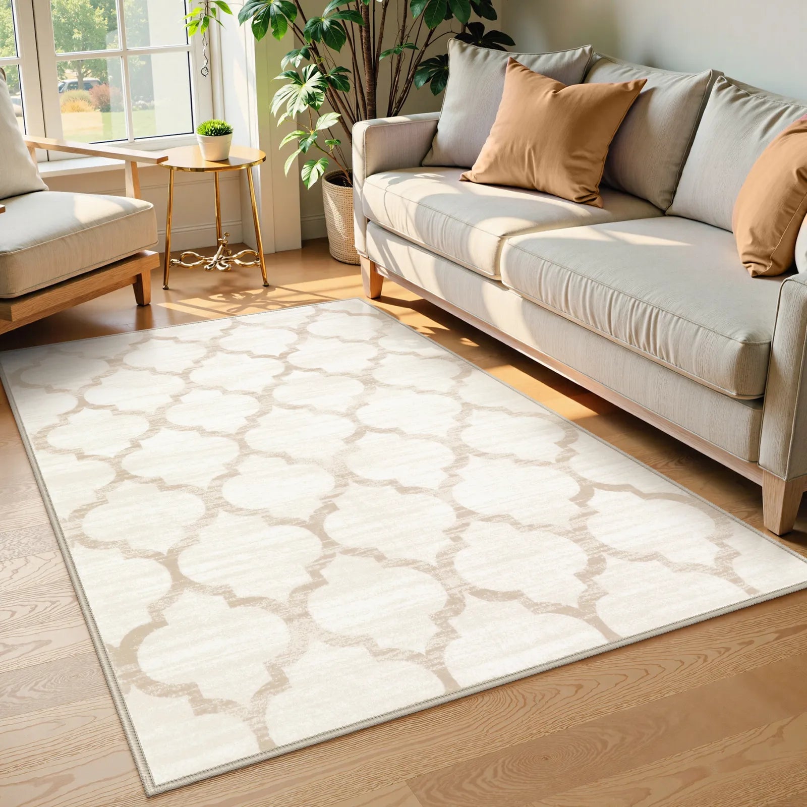 Meline Washable Classic Moroccan Trellis Beige & Taupe Rug Area Rugs Lahome