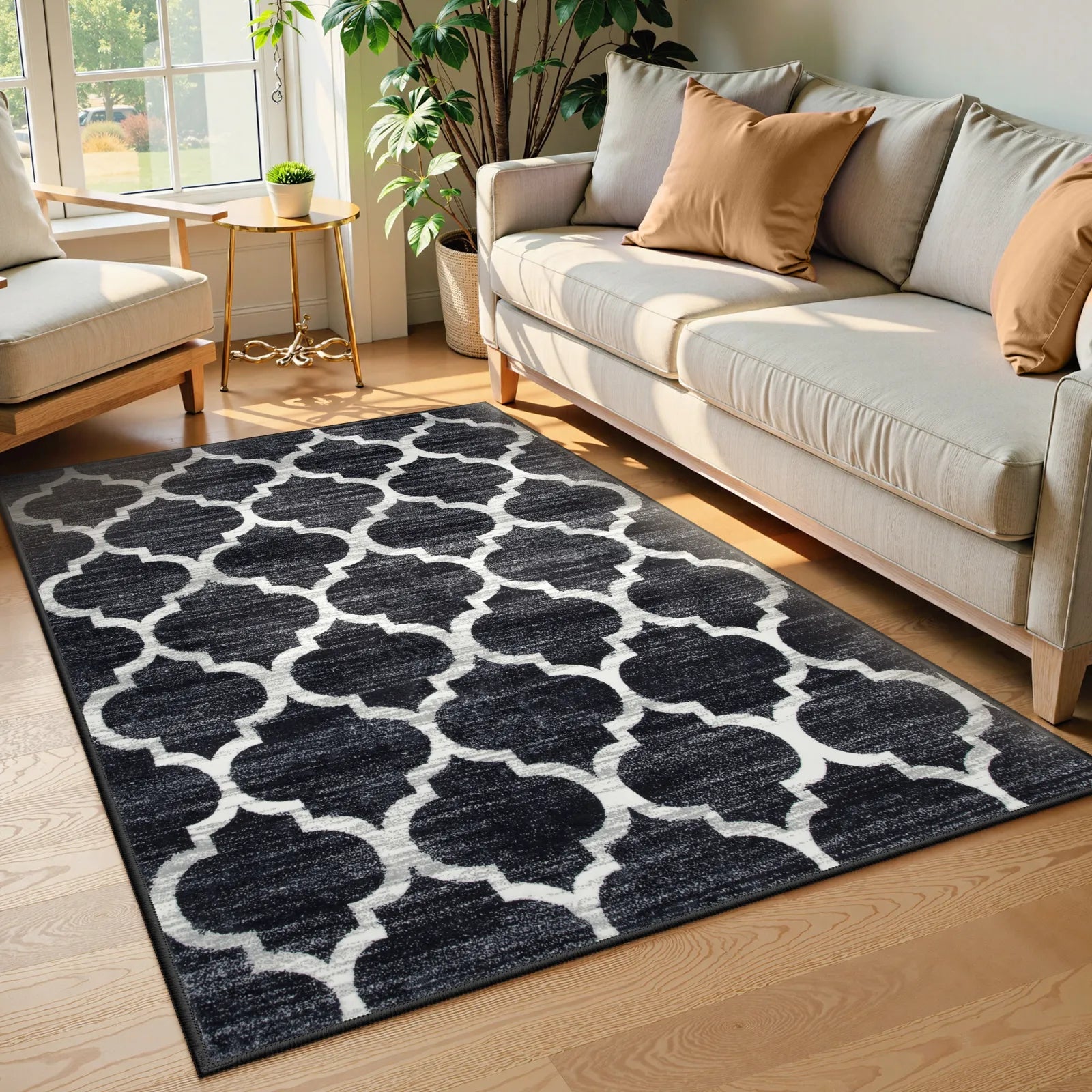 Meline Washable Classic Moroccan Trellis Black Rug Area Rugs Lahome