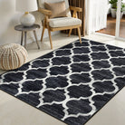 Meline Washable Classic Moroccan Trellis Black Rug Area Rugs Lahome
