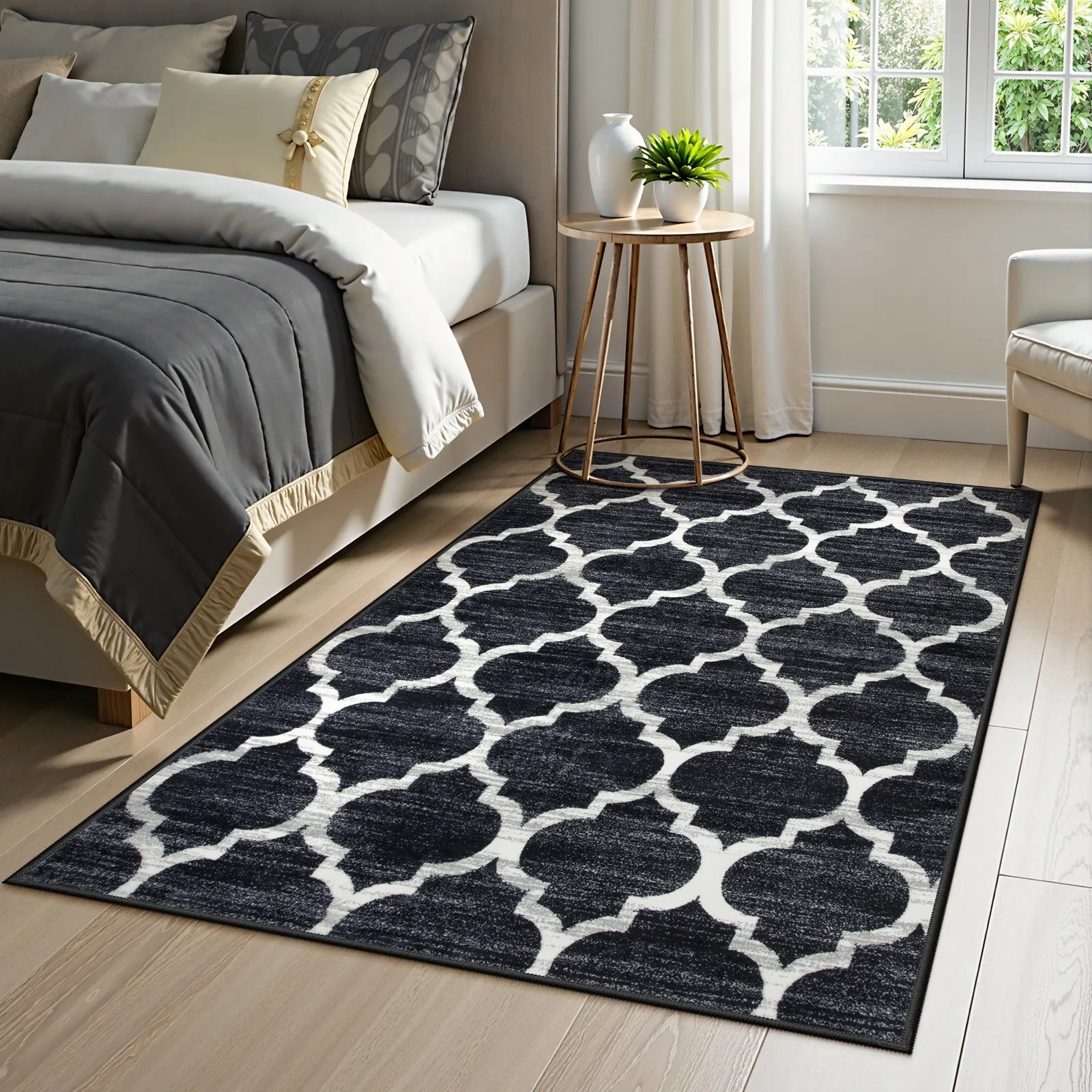 Meline Washable Classic Moroccan Trellis Black Rug Area Rugs Lahome