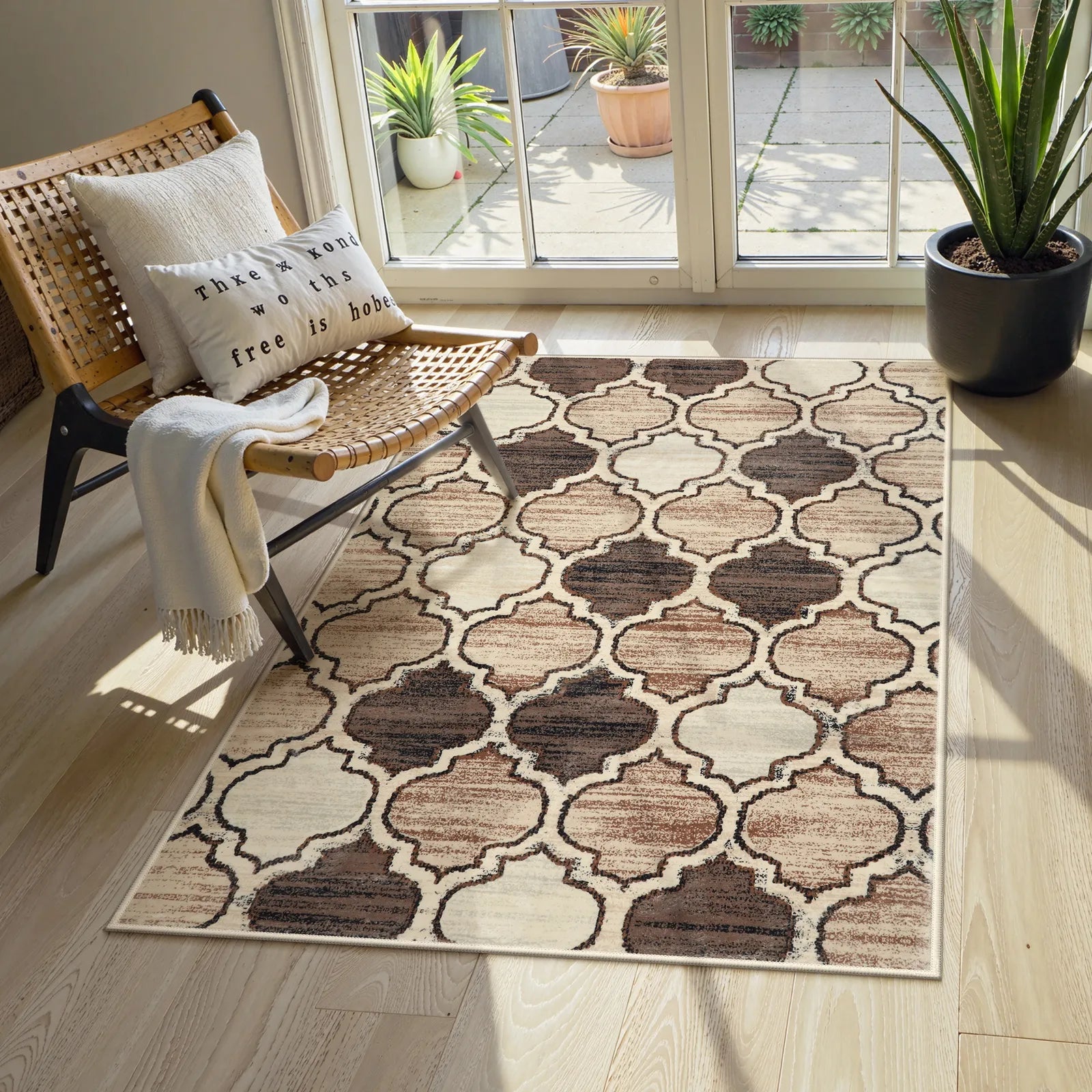 Meline Washable Classic Moroccan Trellis Coffee & Taupe Rug Area Rugs Lahome 3' x 5'