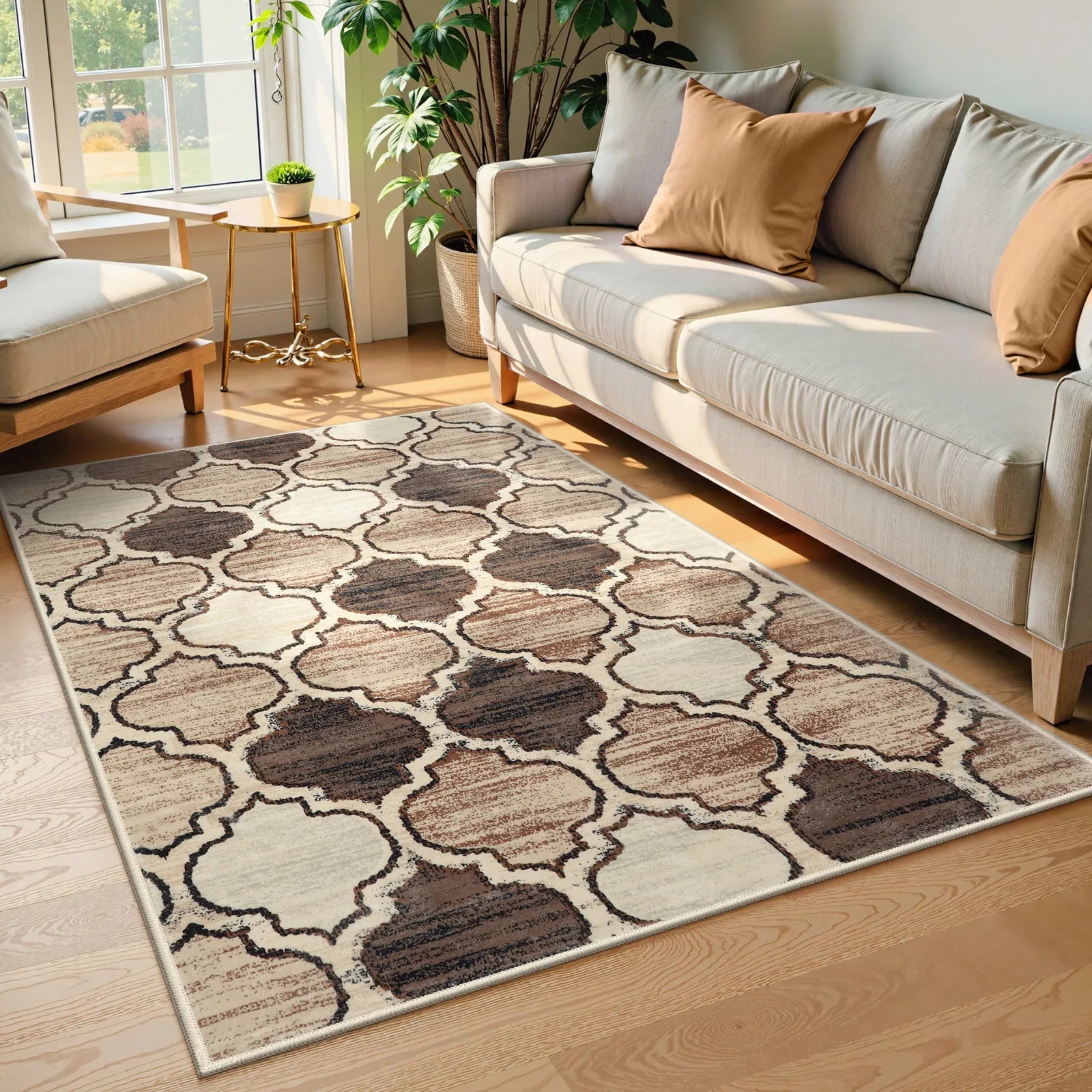Meline Washable Classic Moroccan Trellis Coffee & Taupe Rug Area Rugs Lahome