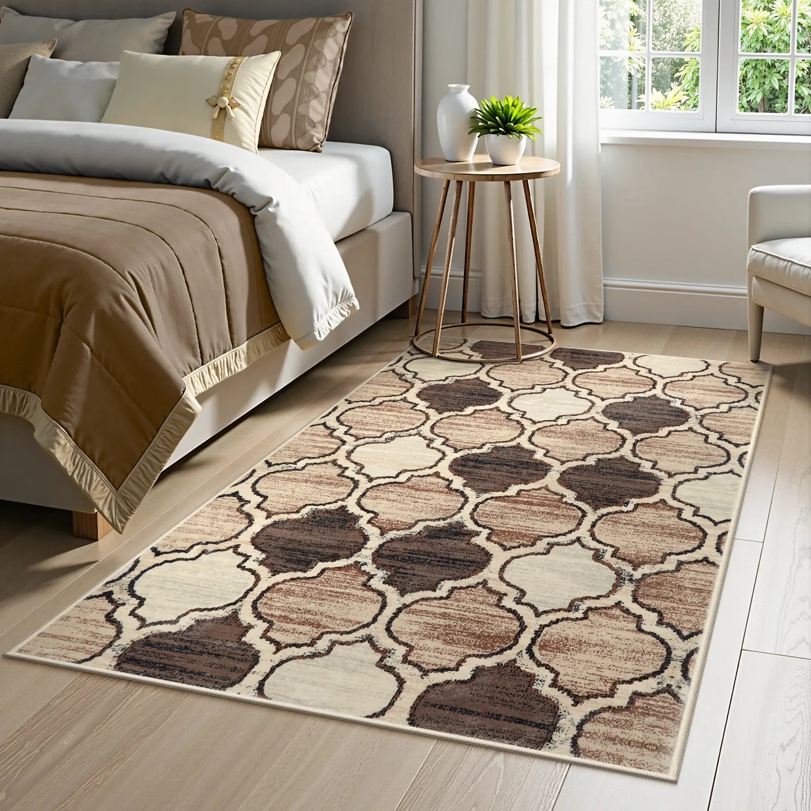 Meline Washable Classic Moroccan Trellis Coffee & Taupe Rug Area Rugs Lahome