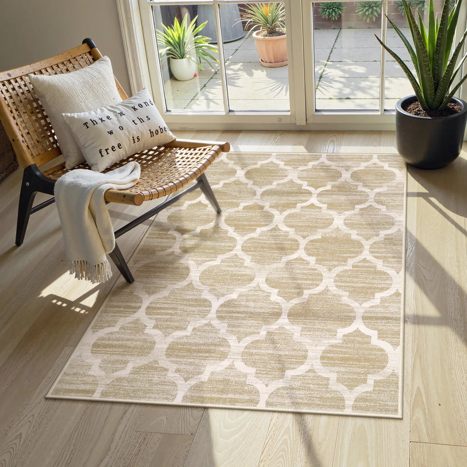 Meline Washable Classic Moroccan Trellis Taupe & Khaki Rug Area Rugs Lahome