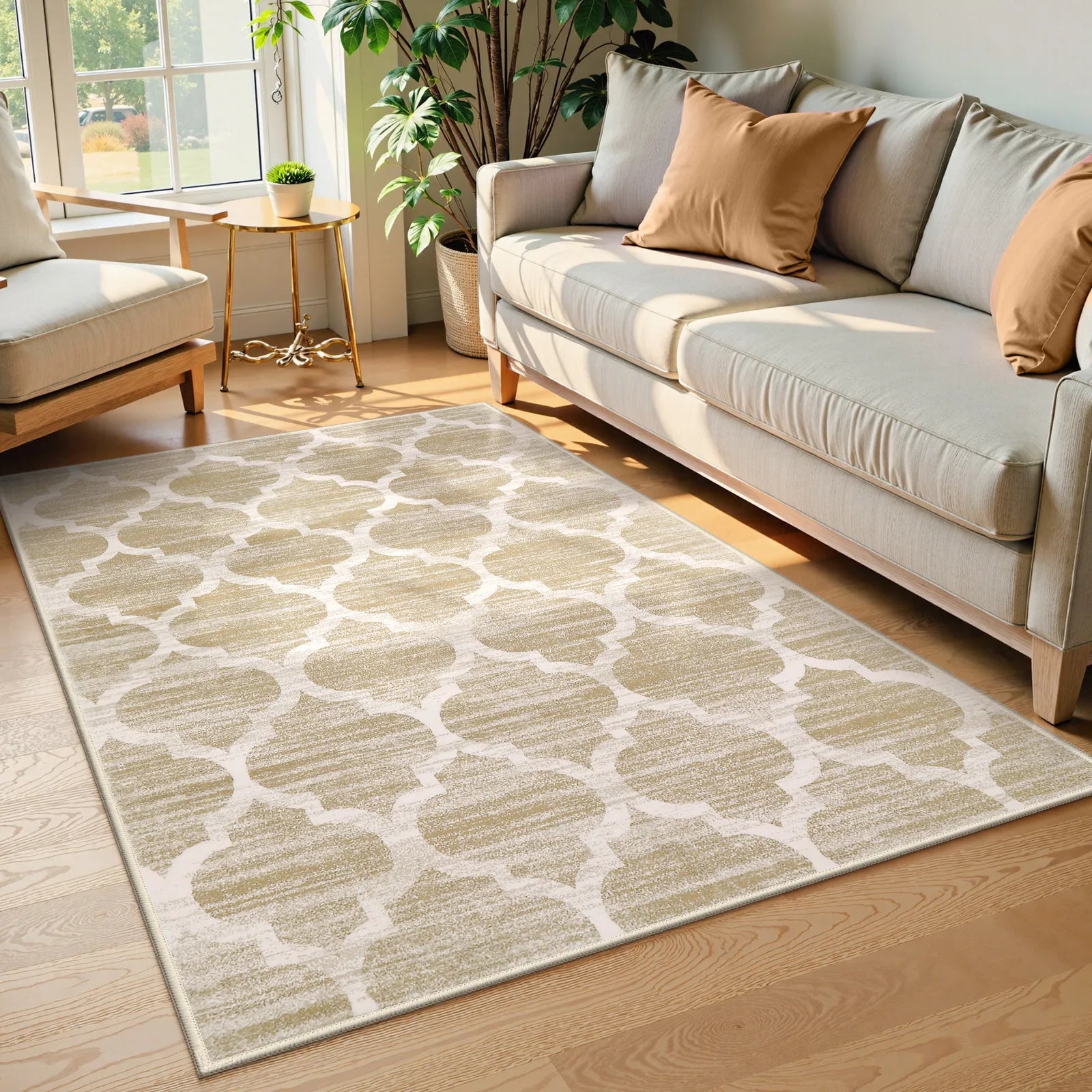 Meline Washable Classic Moroccan Trellis Taupe & Khaki Rug Area Rugs Lahome