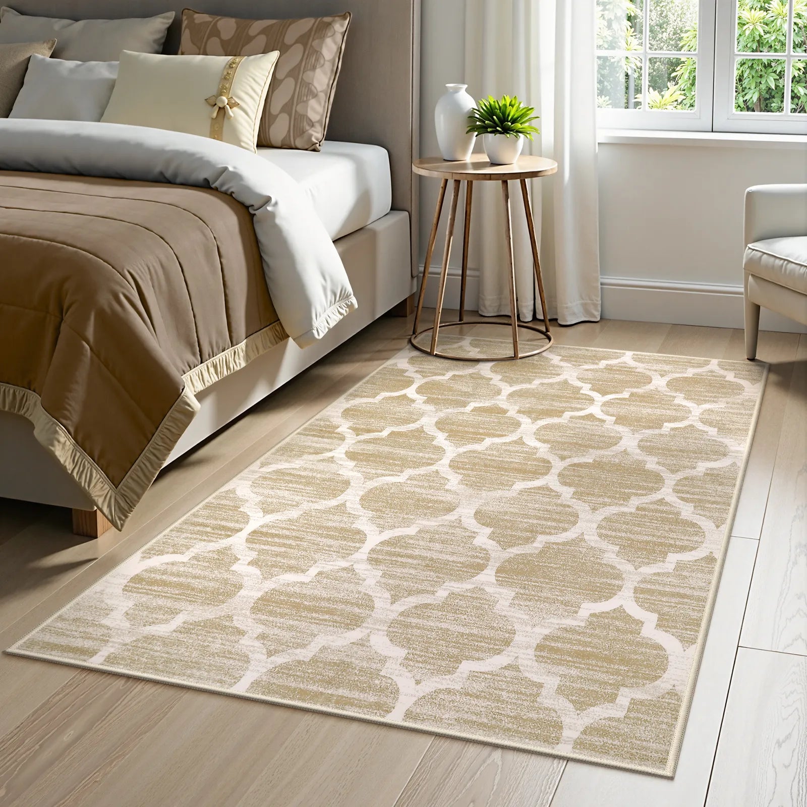 Meline Washable Classic Moroccan Trellis Taupe & Khaki Rug Area Rugs Lahome 3' x 5'