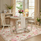 Nina Washable Romantic Vintage Floral Rose Garden Pink and Beige Rug Area Rugs Lahome
