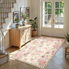 Nina Washable Romantic Vintage Floral Rose Garden Pink and Beige Rug Area Rugs Lahome