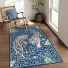 Rava Washable Wild Tiger Blue Rug Area Rugs Lahome 3' x 5'