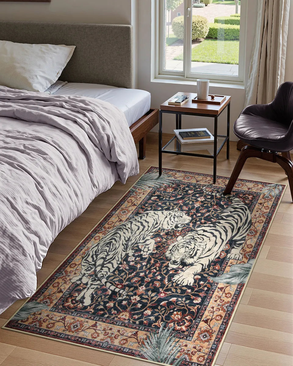 Rava Washable Wild Tiger Brown Rug Area Rugs Lahome