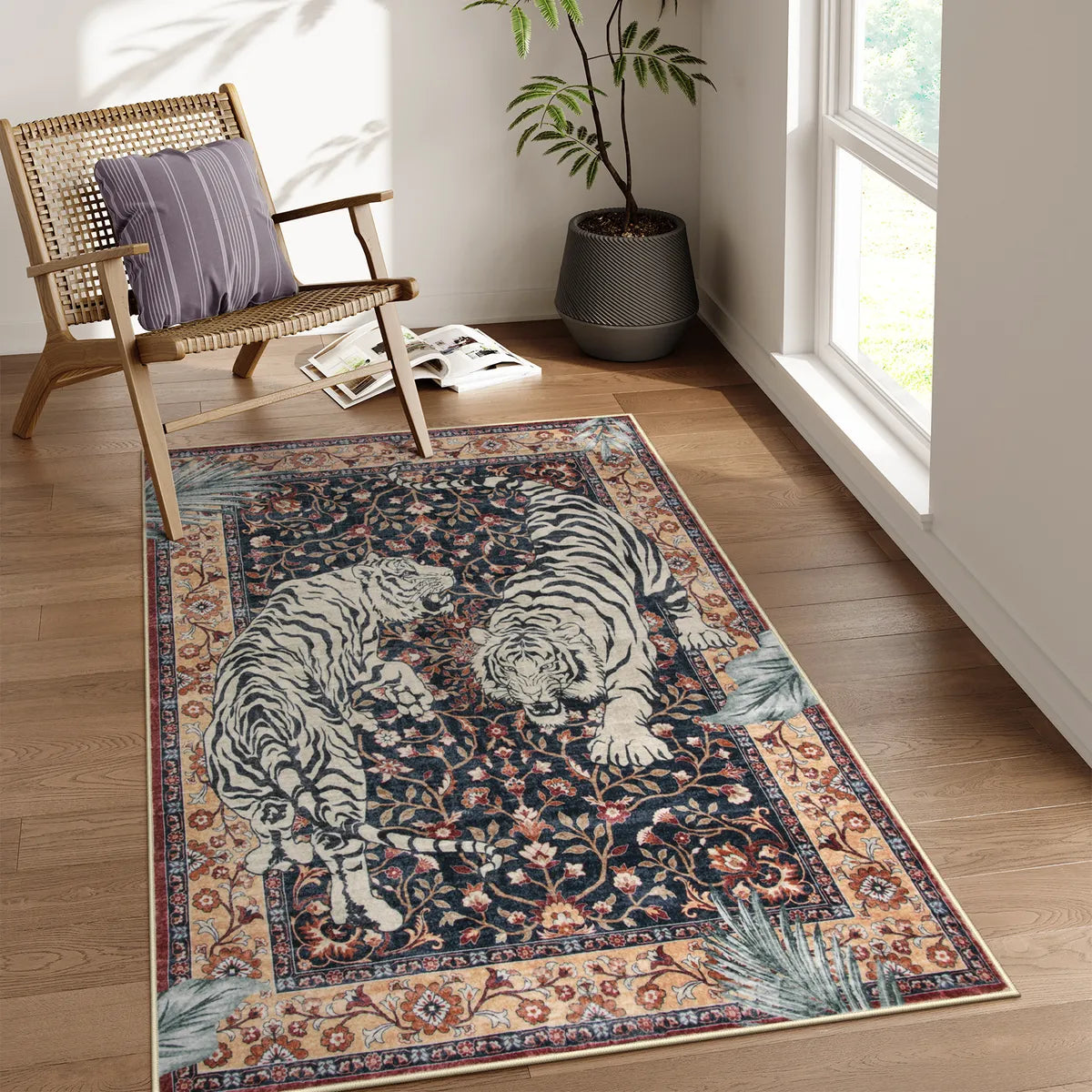 Rava Washable Wild Tiger Brown Rug Area Rugs Lahome 3' x 5'