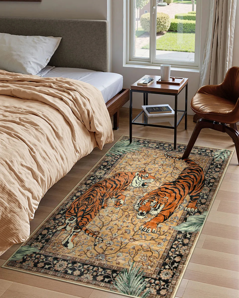 Rava Washable Wild Tiger Desert Yellow Rug Area Rugs Lahome 3' x 5'