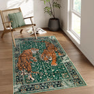 Rava Washable Wild Tiger Green Rug Area Rugs Lahome 3' x 5'