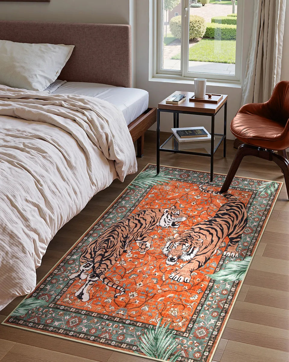 Rava Washable Wild Tiger Red Rug Area Rugs Lahome