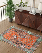 Rava Washable Wild Tiger Red Rug Area Rugs Lahome