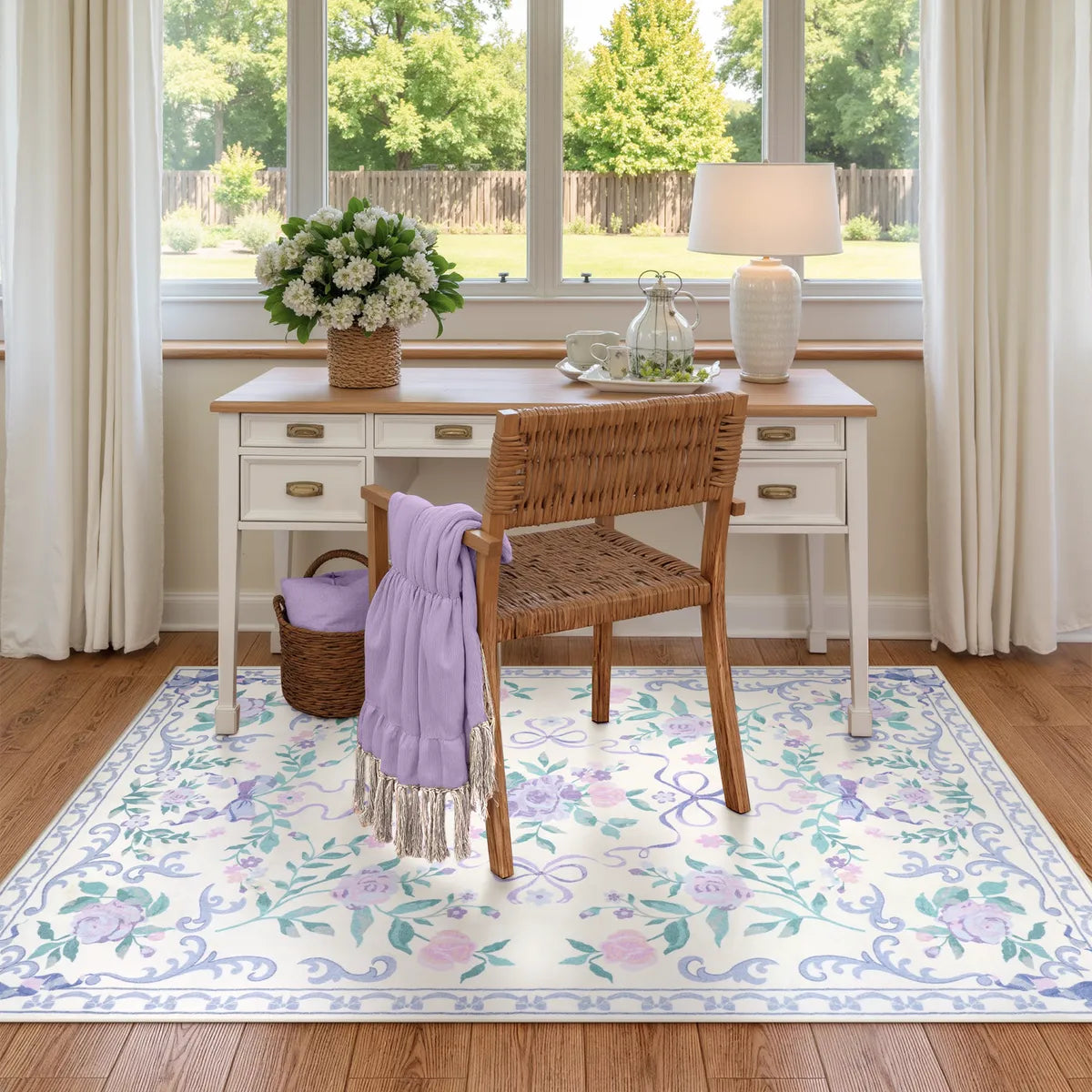Rosabel Washable Floral Bows purple Rug Area Rugs Lahome