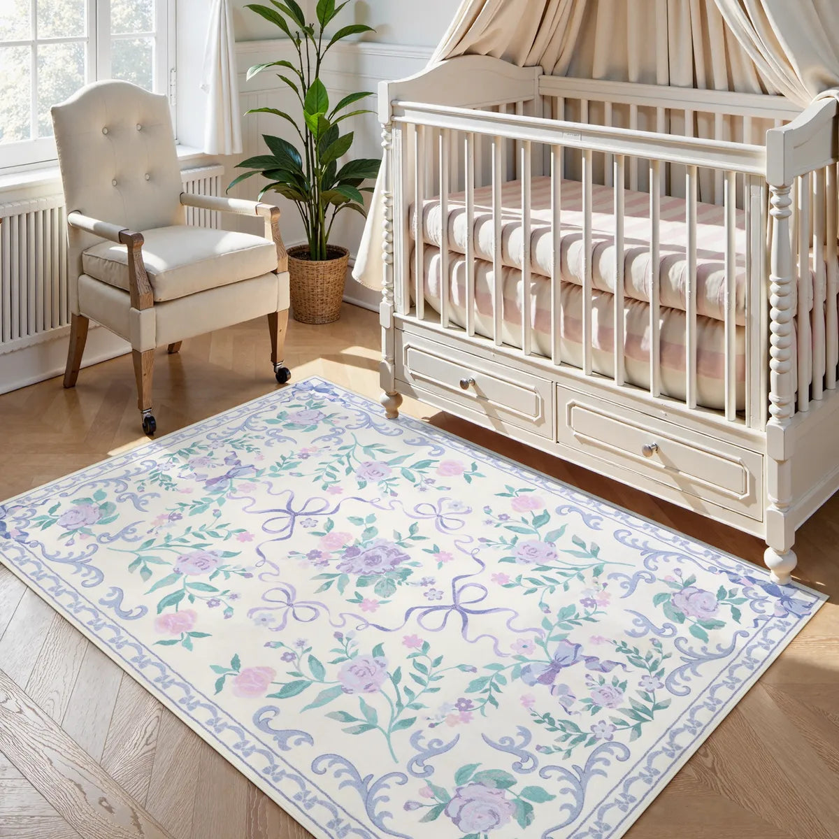 Rosabel Washable Floral Bows purple Rug Area Rugs Lahome 3' x 5'
