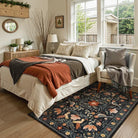Rosalie Washable Boho Birdsong Floral Garden Black Rug Clearance Rugs Lahome