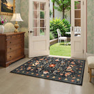 Rosalie Washable Boho Birdsong Floral Garden Black Rug Clearance Rugs Lahome 3' x 5'