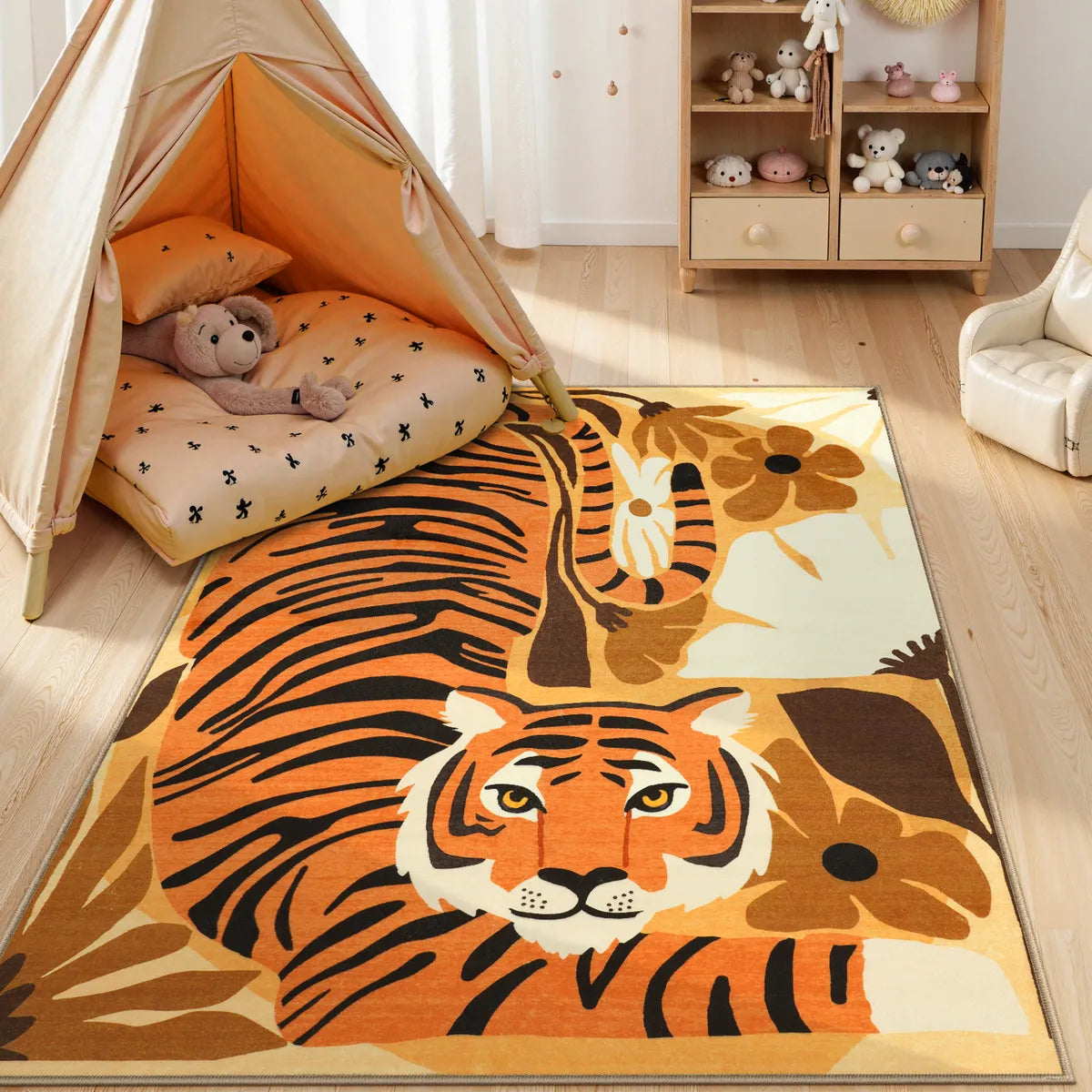 Roza Washable Playful Tiger Orange kids Rug Area Rugs Lahome