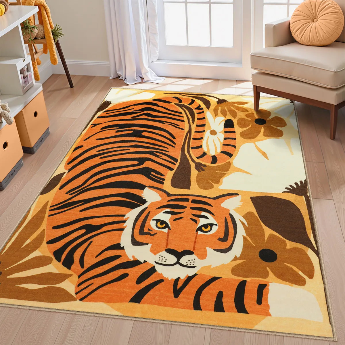Roza Washable Playful Tiger Orange kids Rug Area Rugs Lahome