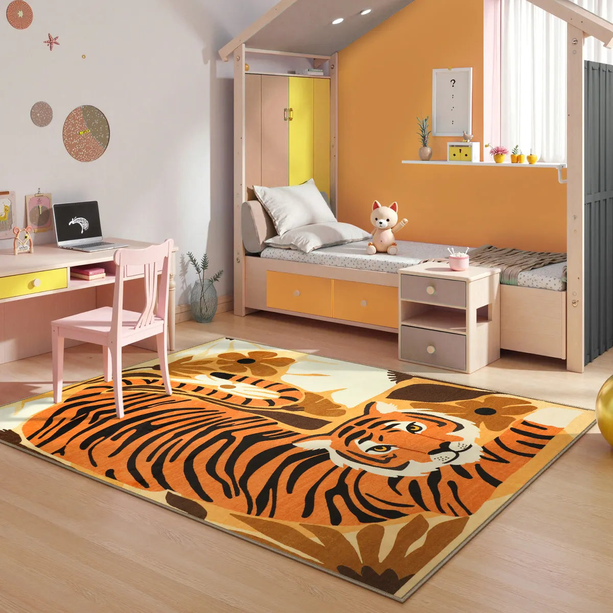 Roza Washable Playful Tiger Orange kids Rug Area Rugs Lahome