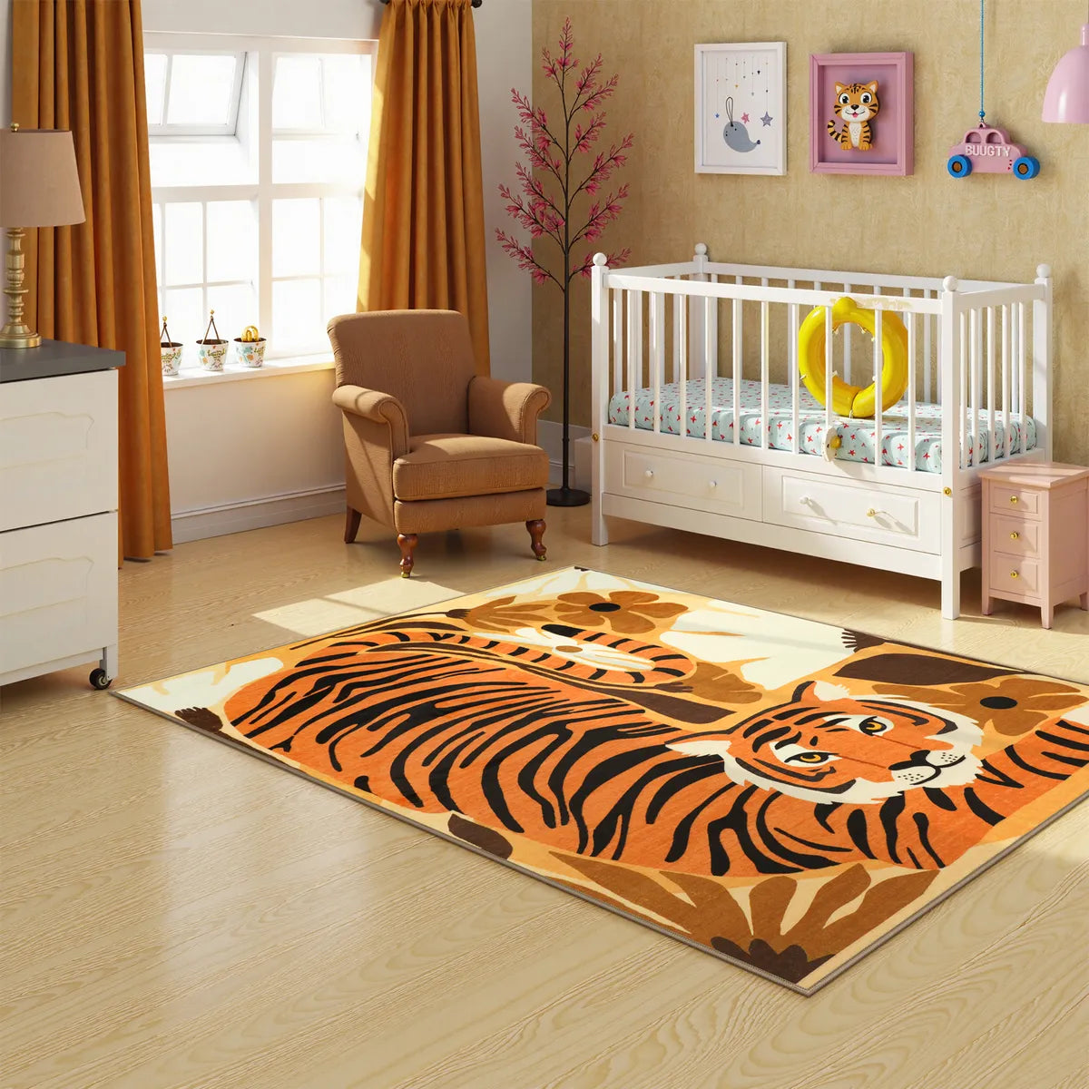 Roza Washable Playful Tiger Orange kids Rug Area Rugs Lahome