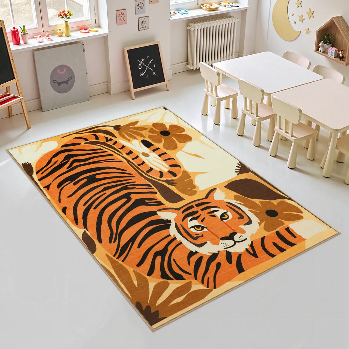 Roza Washable Playful Tiger Orange kids Rug Area Rugs Lahome 3' x 5'
