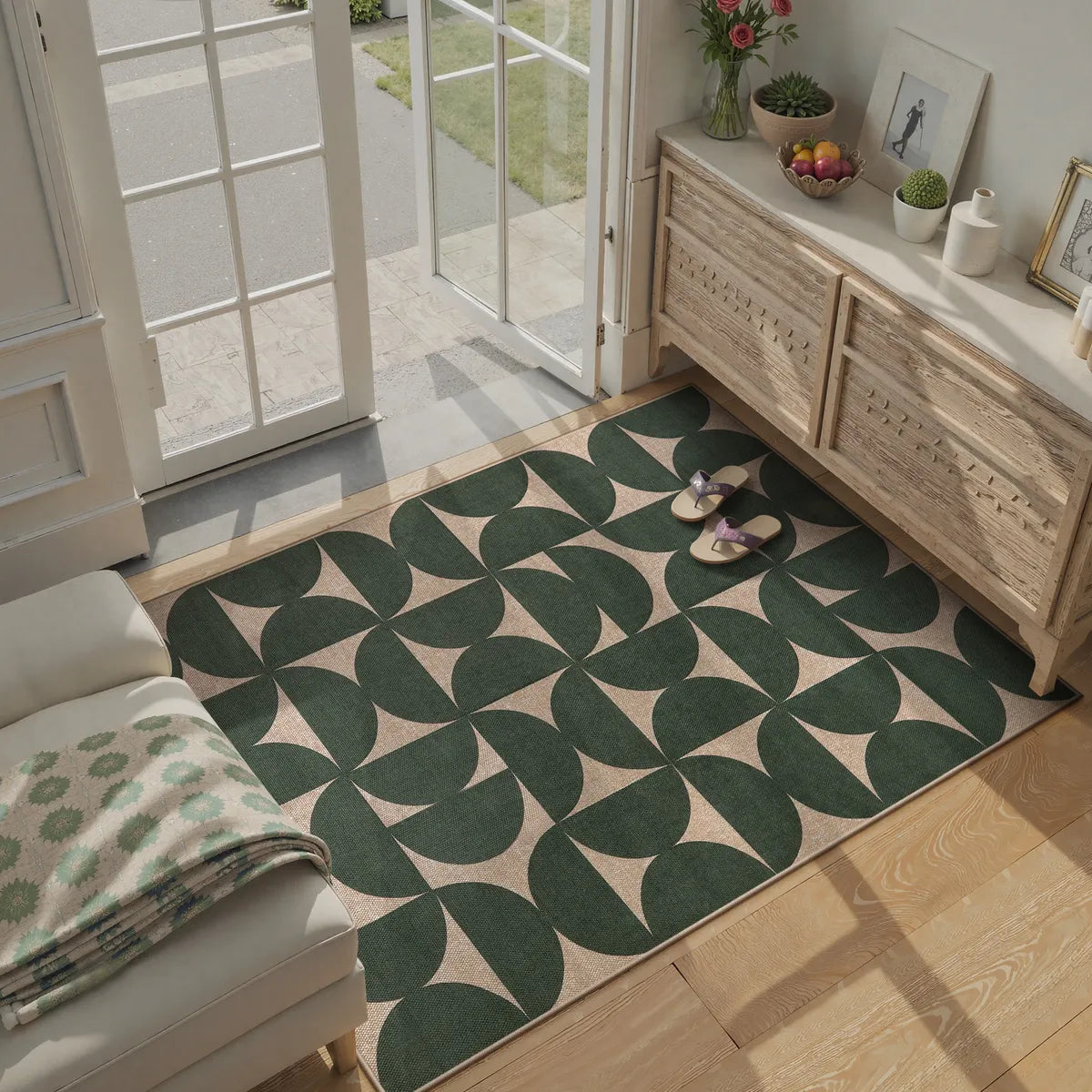 Solaro Washable Boho Geometric Easy Jute Green Indoor/Outdoor Rug Easy Jute Rug Lahome