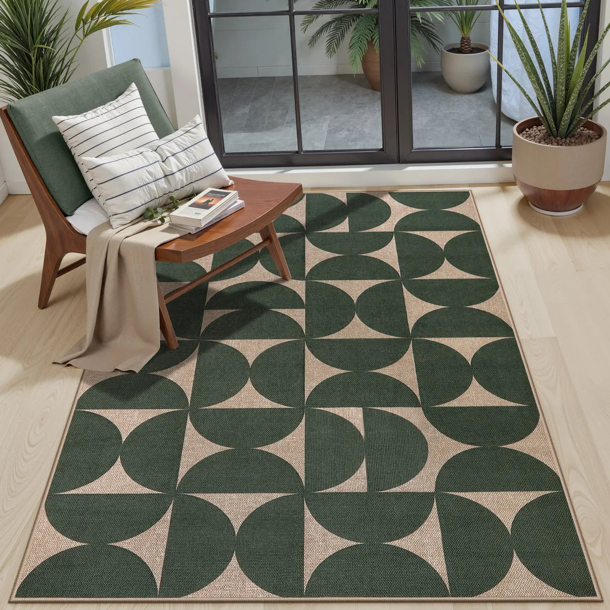 Solaro Washable Boho Geometric Easy Jute Green Indoor/Outdoor Rug Easy Jute Rug Lahome 3' x 5'