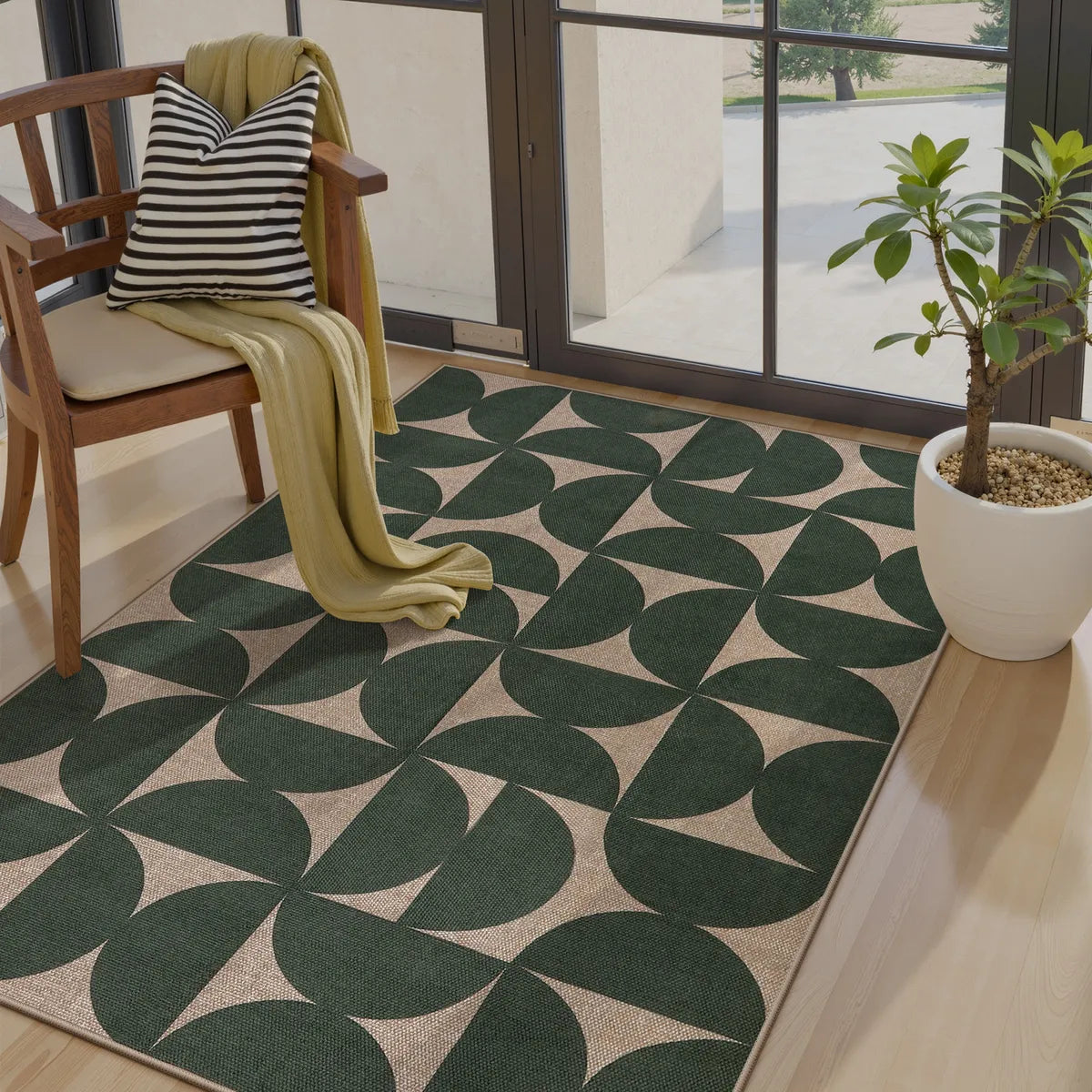 Solaro Washable Boho Geometric Easy Jute Green Indoor/Outdoor Rug Easy Jute Rug Lahome