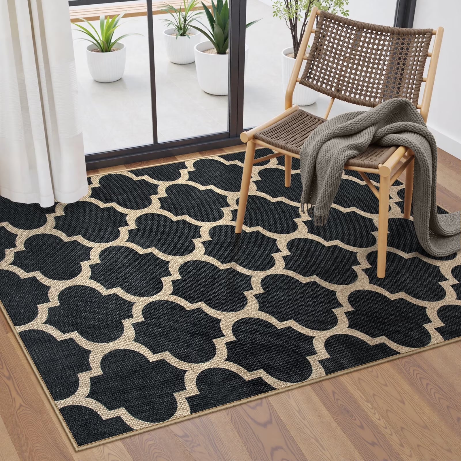 SUNDEREY Moroccan Geometric Area Rug, Washable Bedroom Rug,Easy Jute Indoor Outdoor Carpet, Farmhouse Checkered Non Slip Black Carpet for Office Couch Entrance Kitchen Walmart Walmart 3'x5' Black/Colette