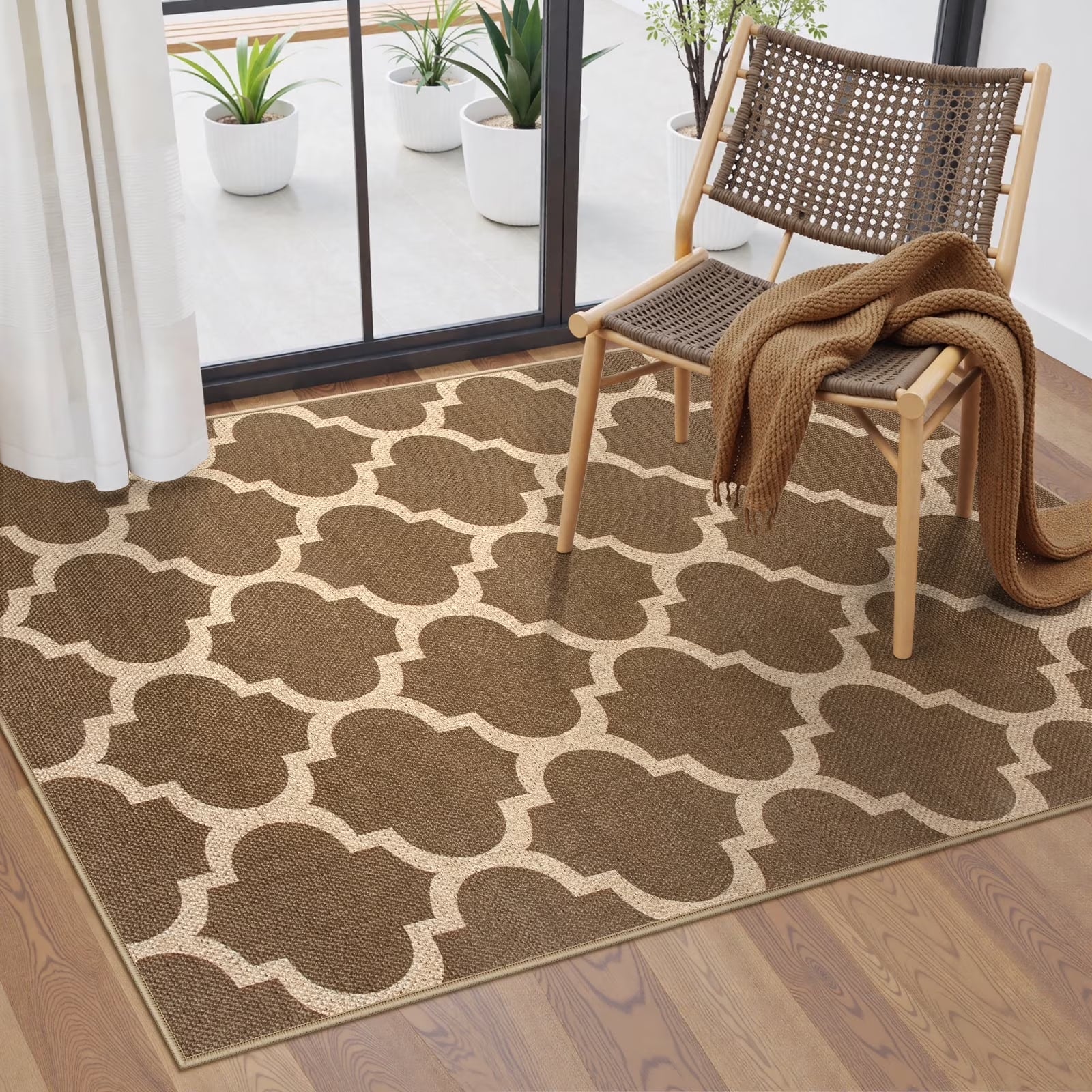 SUNDEREY Moroccan Geometric Area Rug, Washable Bedroom Rug,Easy Jute Indoor Outdoor Carpet, Farmhouse Checkered Non Slip Black Carpet for Office Couch Entrance Kitchen Walmart Walmart 3'x5' Khaki/Colette