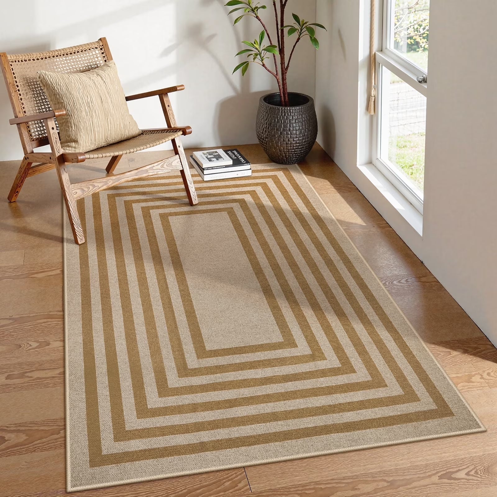 SUNDEREY Moroccan Geometric Area Rug, Washable Bedroom Rug,Easy Jute Indoor Outdoor Carpet, Farmhouse Checkered Non Slip Black Carpet for Office Couch Entrance Kitchen Walmart Walmart 3'x5' Nature/Beige
