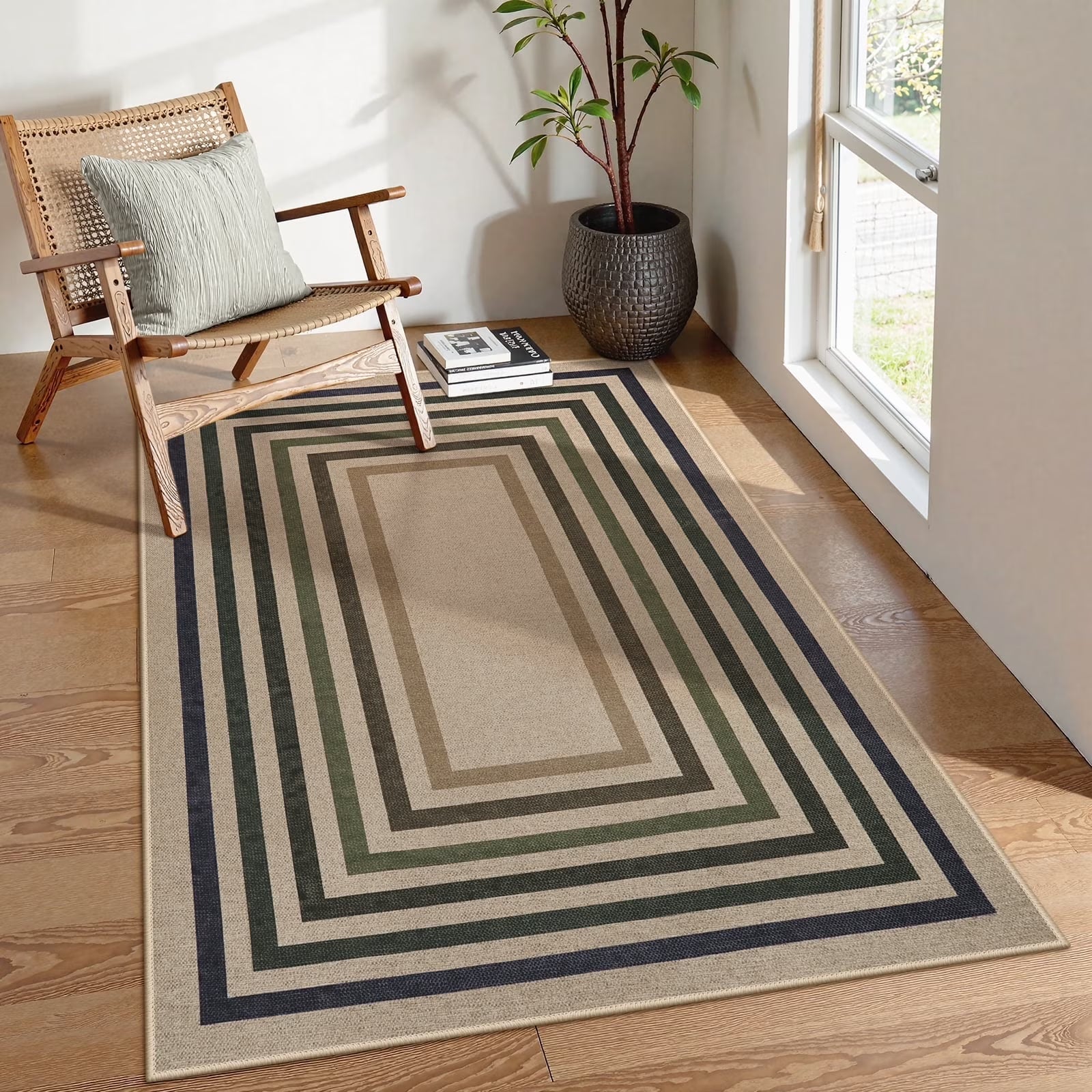 SUNDEREY Moroccan Geometric Area Rug, Washable Bedroom Rug,Easy Jute Indoor Outdoor Carpet, Farmhouse Checkered Non Slip Black Carpet for Office Couch Entrance Kitchen Walmart Walmart 3'x5' Nature/Colorful