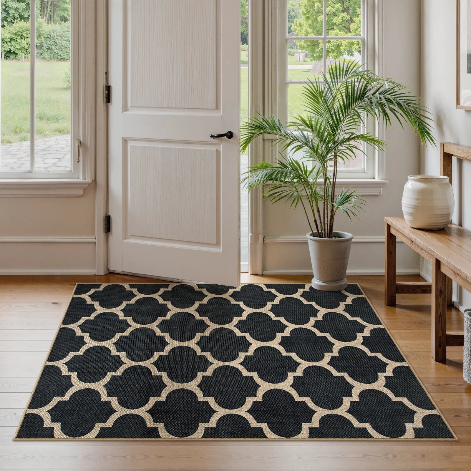 SUNDEREY Moroccan Geometric Area Rug, Washable Bedroom Rug,Easy Jute Indoor Outdoor Carpet, Farmhouse Checkered Non Slip Black Carpet for Office Couch Entrance Kitchen Walmart Walmart