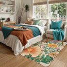 Ondine Washable Modern Botanical Floral Beige Rug Rugs Lahome
