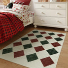 Zelie Washable Diamond Checkered Red & Green Rug Area Rugs Lahome 3' x 5'