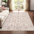 Aurelie Washable Vintage Boho Floral Pink Rug Area Rugs Lahome